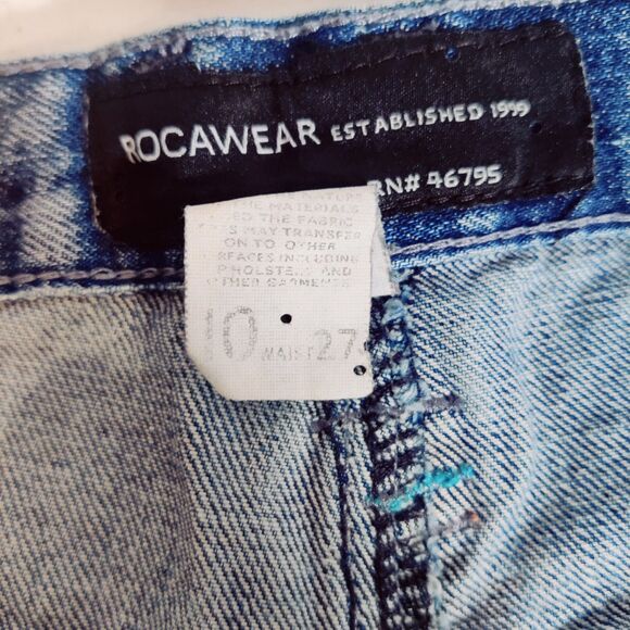 Vintage Rocawear Teens Size10/27 Denim Shorts Blue Patch Hip Hop Skater Y2K JayZ - Picture 5 of 15